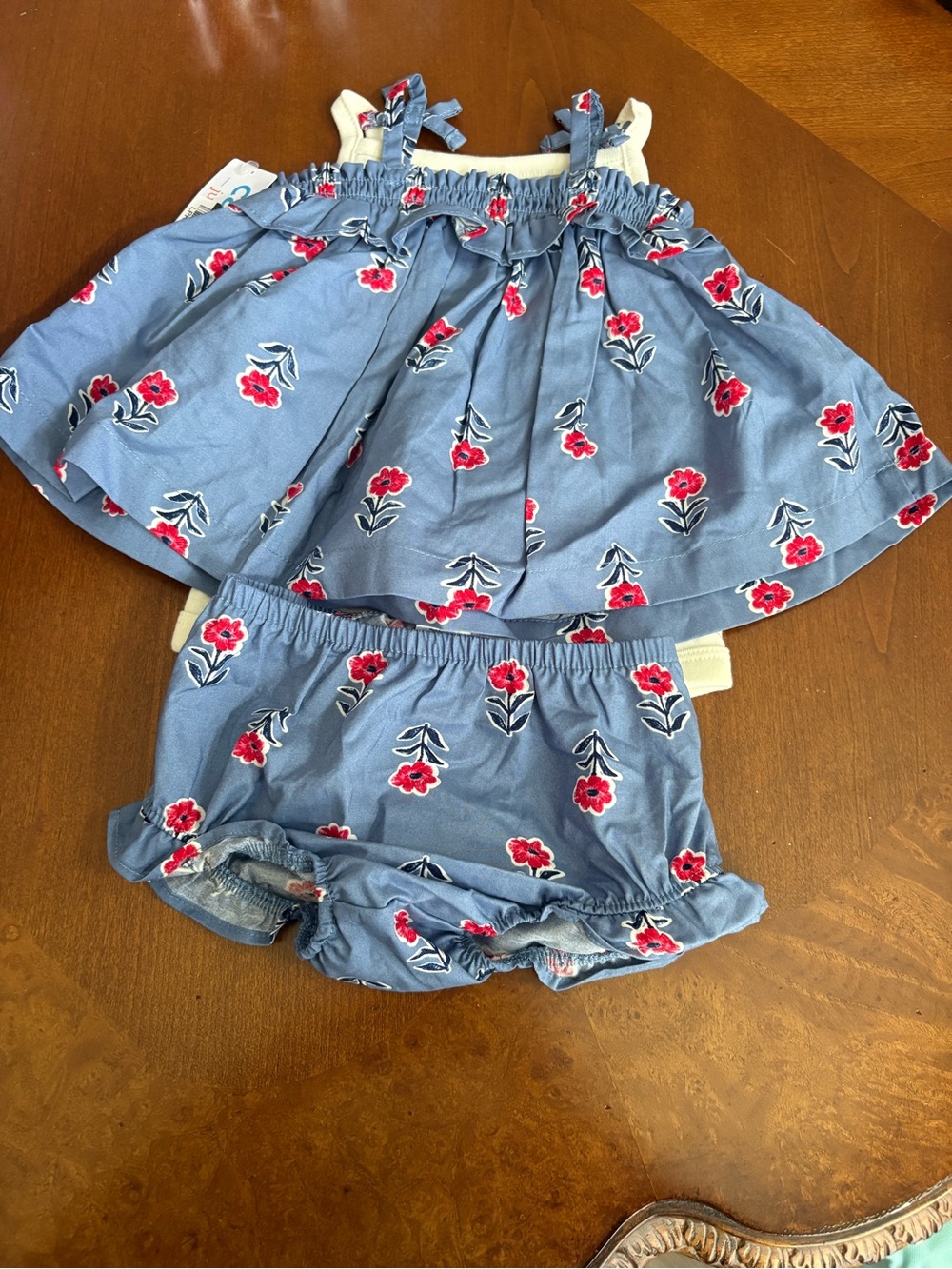 Blue Floral Tank Top & Bloomers Set - Brand:
